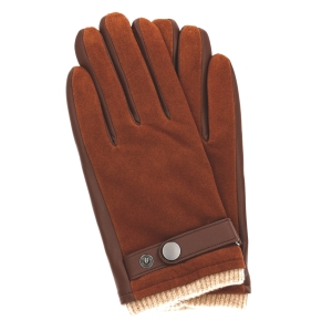 Rękawiczki skórzane eleganckie - brązowe - skóra zamszowa i owcza - EM PREMIUM COLLECTION