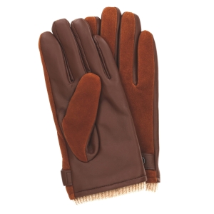 Rękawiczki skórzane eleganckie - brązowe - skóra zamszowa i owcza - EM PREMIUM COLLECTION