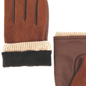 Rękawiczki skórzane eleganckie - brązowe - skóra zamszowa i owcza - EM PREMIUM COLLECTION