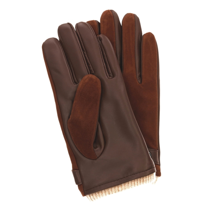 Rękawiczki skórzane eleganckie - camelowe / koniakowe - skóra zamszowa i owcza - EM PREMIUM COLLECTION