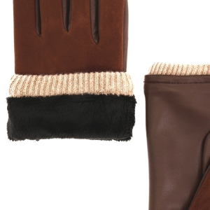 Rękawiczki skórzane eleganckie - camelowe / koniakowe - skóra zamszowa i owcza - EM PREMIUM COLLECTION