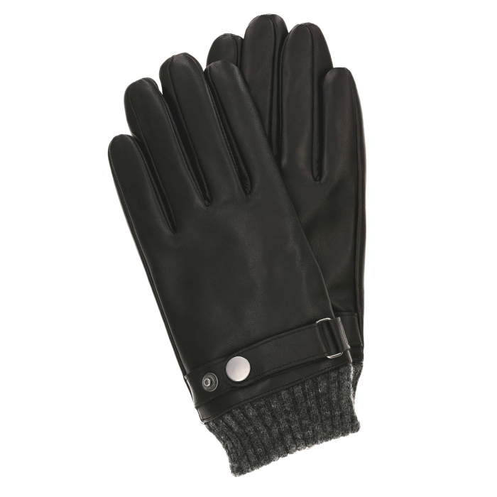 Rękawiczki skórzane eleganckie ze ściągaczem wełnianym - czarne - skóra owcza - EM PREMIUM COLLECTION