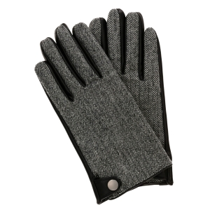 Rękawiczki skórzane eleganckie w pepitkę - czarne / szare - skóra owcza i wełna- EM PREMIUM COLLECTION