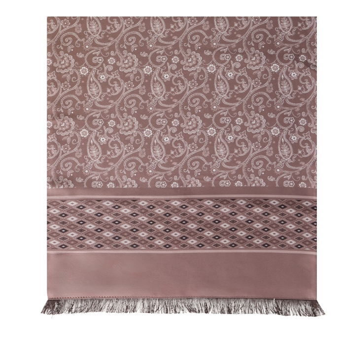 Męski szalik wykonany z jedwabiu i wełny w kwiaty i romby - beżowy / brązowy EM / wełniany - jedwabny