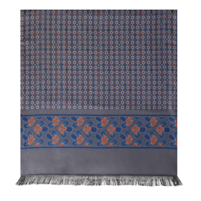 Męski szalik wykonany z jedwabiu i wełny we wzory - niebiesko - szary EM / wełniany - jedwabny