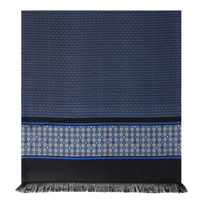 Męski szalik wykonany z jedwabiu i wełny we wzory - granatowy EM / wełniany - jedwabny