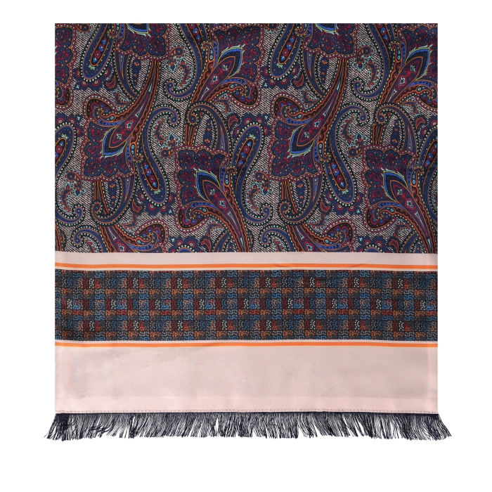 Męski szalik wykonany z jedwabiu i wełny w paisley i wzory - kremowo - kolorowy EM / wełniany - jedwabny