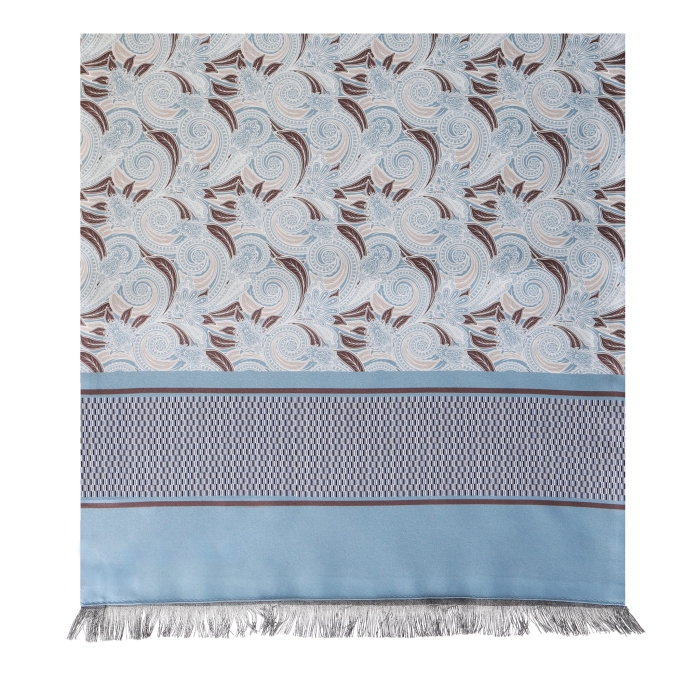 Męski szalik wykonany z jedwabiu i wełny w paisley i wzory - błękitno - kremowy EM / wełniany - jedwabny