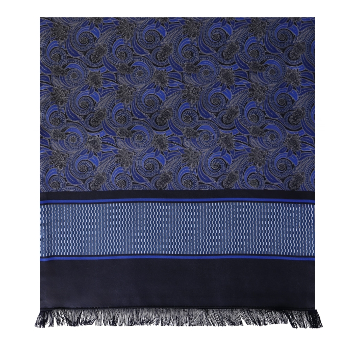 Męski szalik wykonany z jedwabiu i wełny w paisley i wzory - granatowo-niebieski EM / wełniany - jedwabny