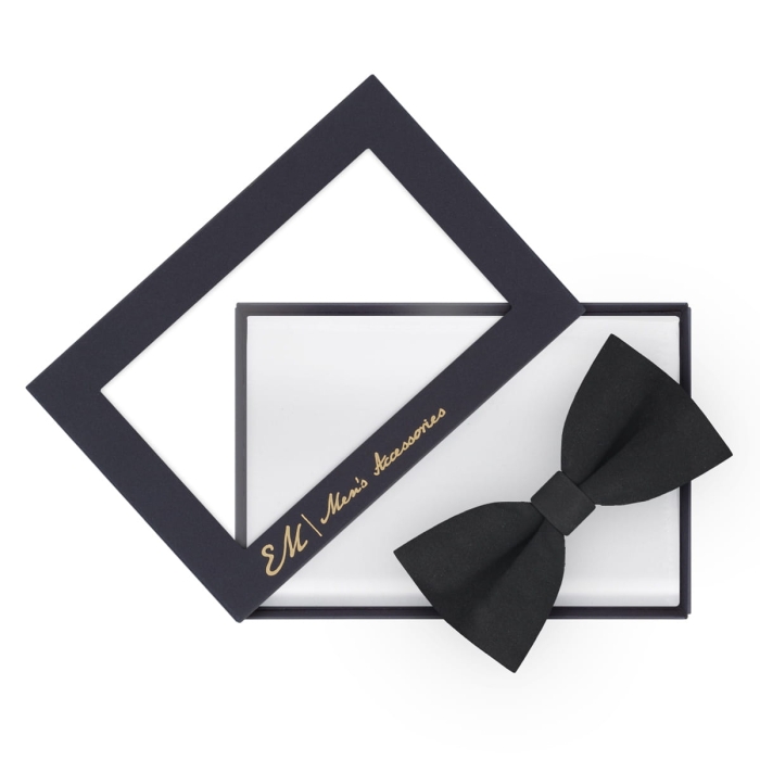 Zestaw prezentowy / studniówkowy w kolorze czarnym: mucha + poszetka zapakowane w pudełko