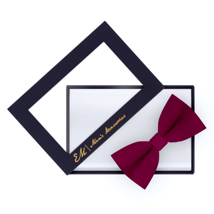 Zestaw prezentowy / studniówkowy w kolorze bordowym: mucha + poszetka zapakowane w pudełko