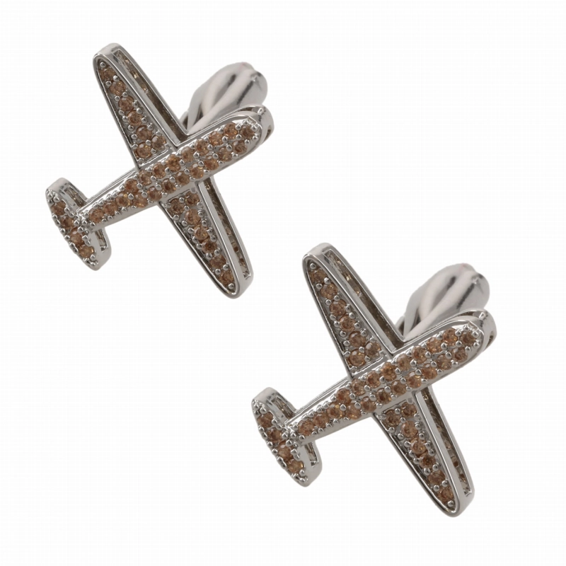 Spinki do mankietów tematyczne samoloty z kryształkami