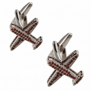 Spinki do mankietów tematyczne samoloty z czerwonymi kryształkami