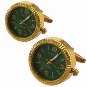 Spinki do mankietów tematyczne złote z mechanizmem zegara