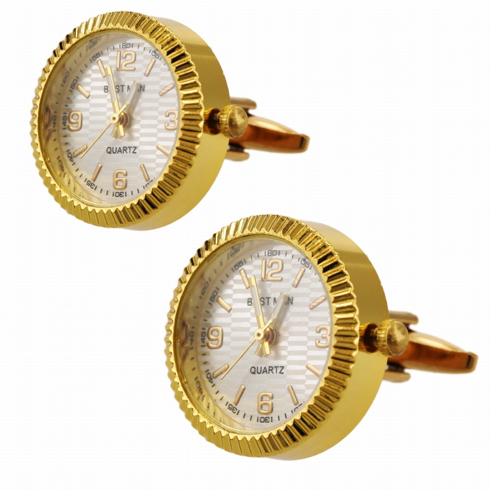 Spinki do mankietów tematyczne złote z mechanizmem zegara
