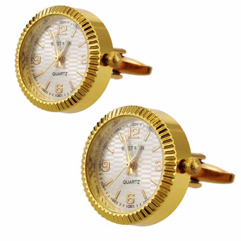 Spinki do mankietów tematyczne złote z mechanizmem zegara