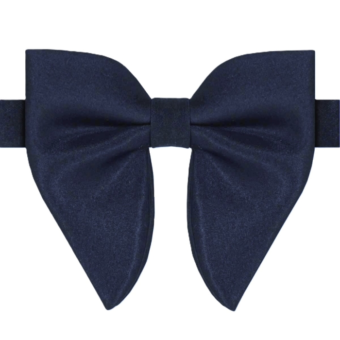 Classic navy blue silk bow tie with longer wings EM