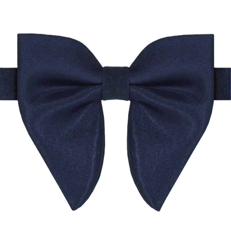 Classic navy blue silk bow tie with longer wings EM