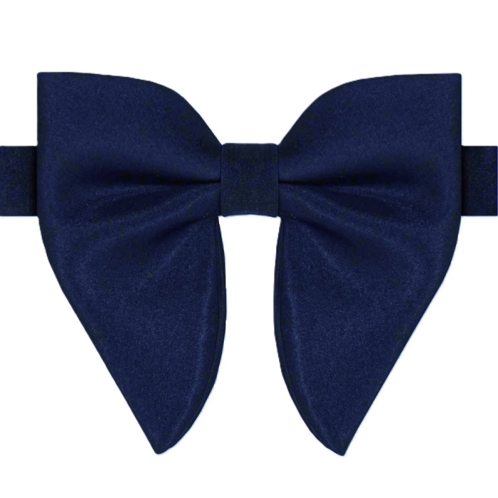 Classic navy blue silk bow tie with longer wings EM