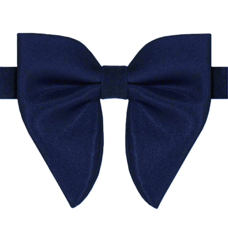 Classic navy blue silk bow tie with longer wings EM