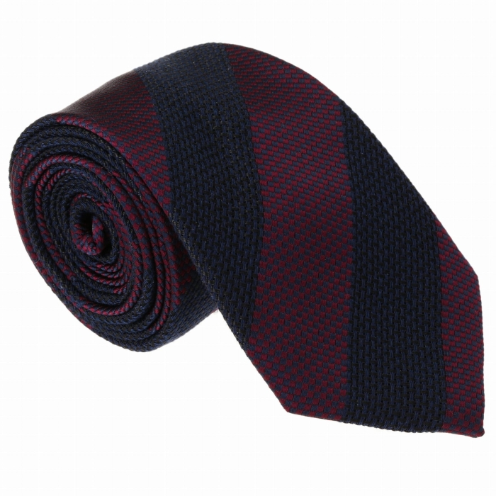 Krawat bawełniany granatowo-bordowy w poprzeczne pasy  - PREMIUM COLLECTION