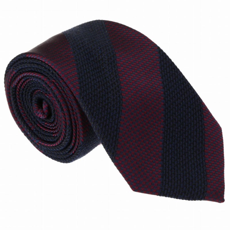 Krawat bawełniany granatowo-bordowy w poprzeczne pasy  - PREMIUM COLLECTION