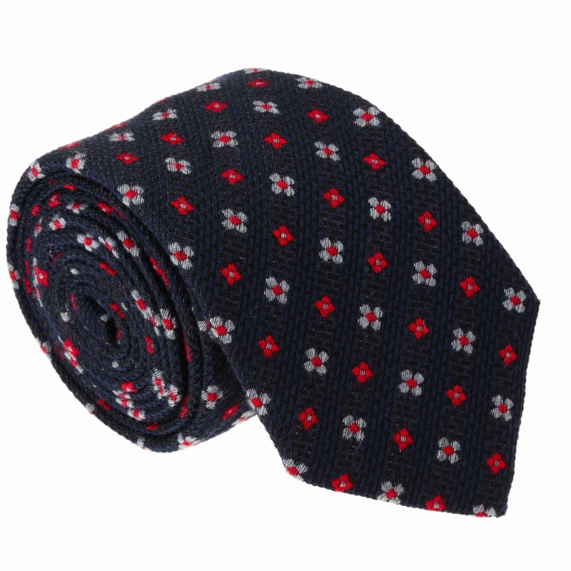 Krawat bawełniany ciemnogranatowy w kwiatki - PREMIUM COLLECTION