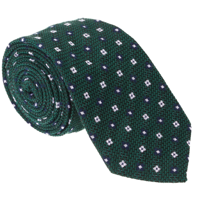 Krawat bawełniany zielony / butelkowa zieleń w kwiatki - PREMIUM COLLECTION