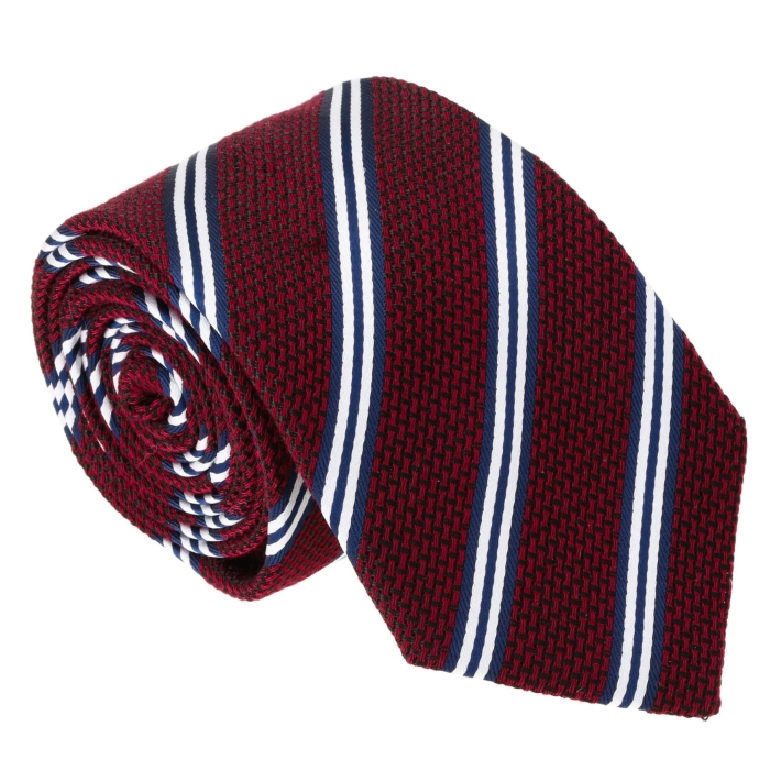 Krawat bawełniany bordowy w poprzeczne pasy - PREMIUM COLLECTION