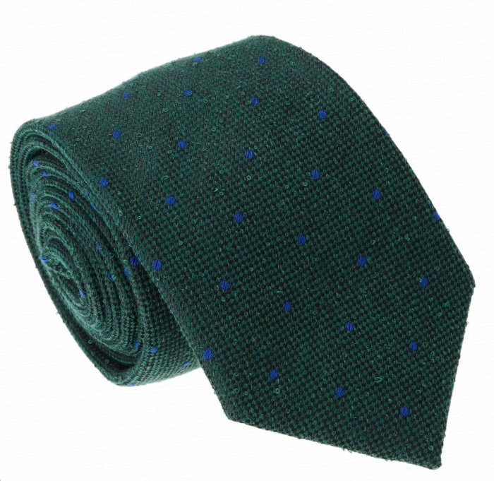 Krawat bawełniany zielony / butelkowa zieleń w kropki - PREMIUM COLLECTION