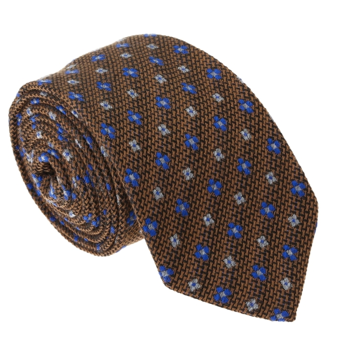 Krawat bawełniany brązowy w kwiatki - PREMIUM COLLECTION