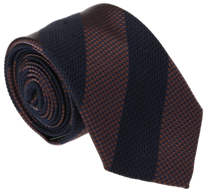Krawat bawełniany granatowo-brązowy w poprzeczne pasy - PREMIUM COLLECTION