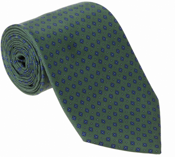 Krawat jedwabny zielony / butelkowa zieleń w eleganckie wzory / kwiatki - PREMIUM