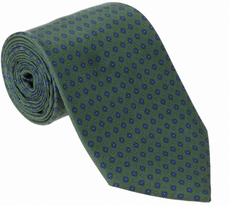 Krawat jedwabny zielony / butelkowa zieleń w eleganckie wzory / kwiatki - PREMIUM