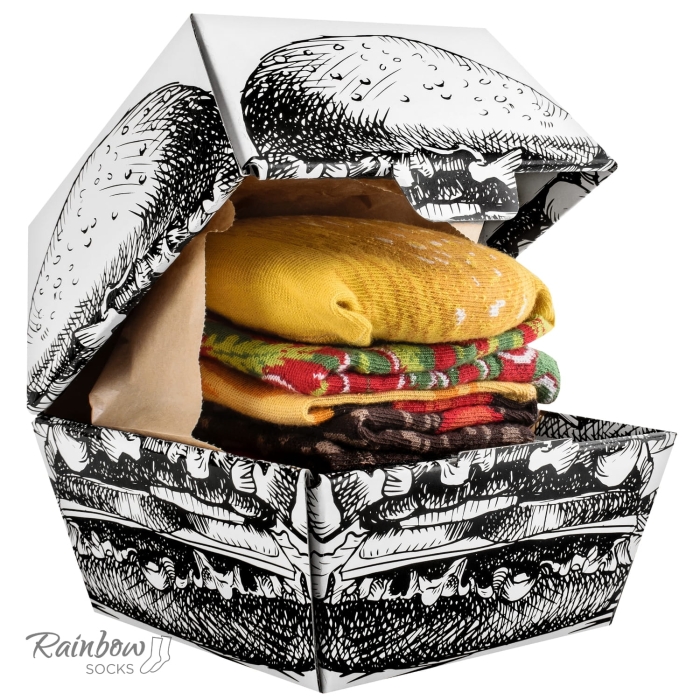 estaw prezentowy ze skarpetkami: skarpetki burger - fast food - 2 pary