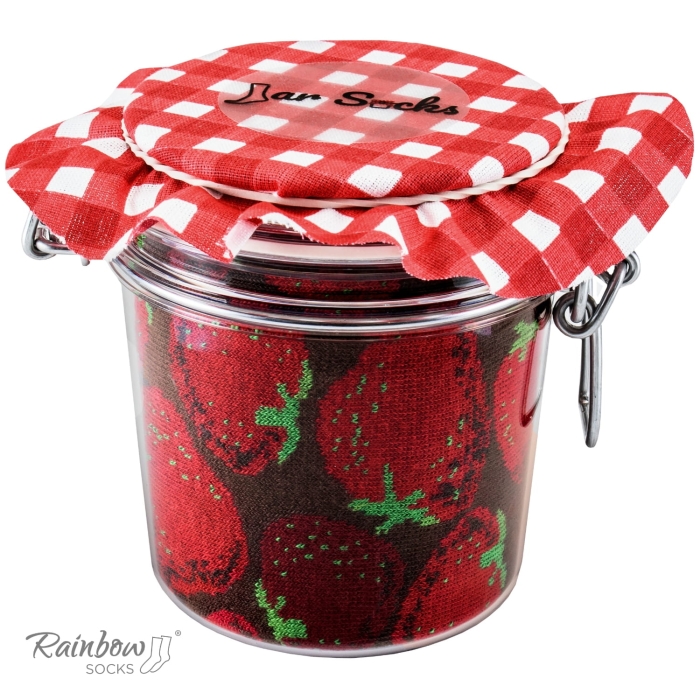 Zestaw prezentowy ze skarpetkami: skarpetki w słoiku - truskawki i borówki - 2 pary