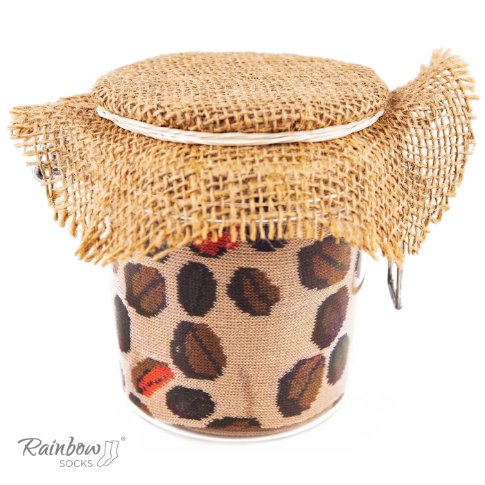 Zestaw prezentowy ze skarpetkami: skarpetki w słoiku - kawa ziarnista - 2 pary