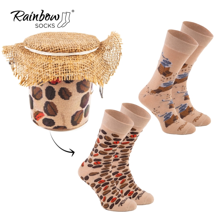 Zestaw prezentowy ze skarpetkami: skarpetki w słoiku - kawa ziarnista - 2 pary