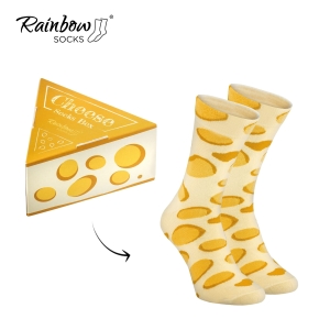 Zestaw prezentowy ze skarpetkami: skarpetki w pudełku - serowe - ser z dziurami