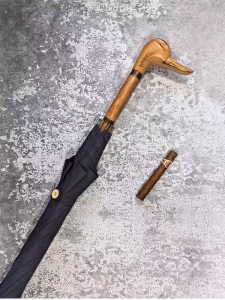 Parasol - długi - granatowy gładki - z rączką kaczki - 1129 - PREMIUM COLLECTION