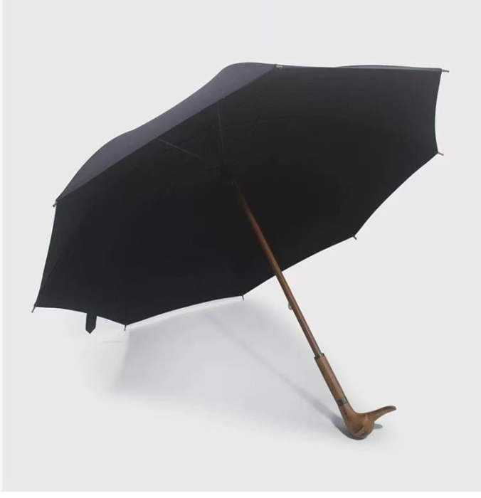 Parasol - długi - granatowy gładki - z rączką kaczki - 1129 - PREMIUM COLLECTION