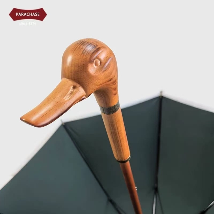 Parasol - długi - granatowy gładki - z rączką kaczki - 1129 - PREMIUM COLLECTION