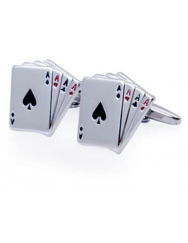 Spinki do mankietów tematyczne srebrne talia kart karty AS