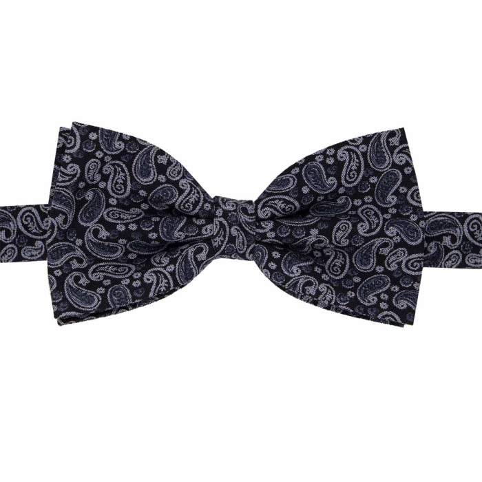 Zestaw prezentowy dla mężczyzny w kolorze granatowo-szarym: mucha + poszetka zapakowane w pudełko