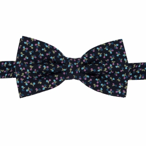 Zestaw prezentowy dla mężczyzny w kolorze granatowym we wzorki / czereśnie : mucha + poszetka zapakowane w pudełko