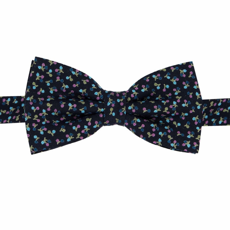 Zestaw prezentowy dla mężczyzny w kolorze granatowym we wzorki / czereśnie : mucha + poszetka zapakowane w pudełko