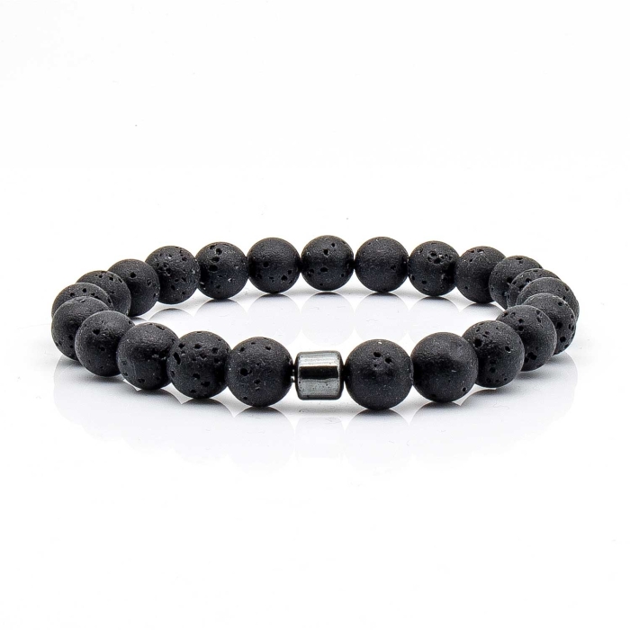 Bransoletka czarna koraliki - kamienie naturalne lawa wulkaniczna