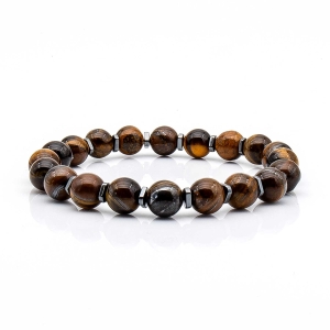 Bransoletka brązowa koraliki - kamienie naturalne tygrysie oko