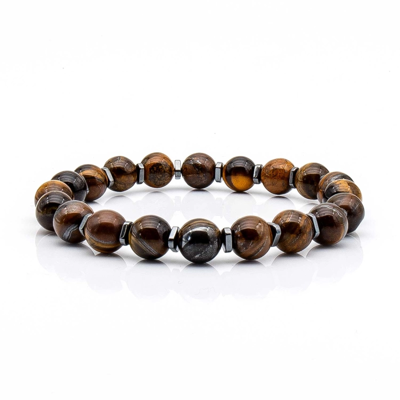 Bransoletka brązowa koraliki - kamienie naturalne tygrysie oko