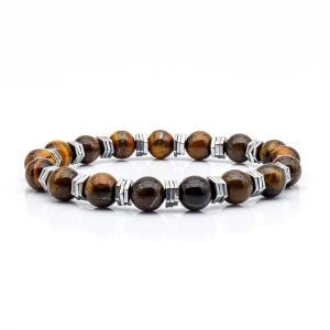 Bransoletka brązowa koraliki - kamienie naturalne tygrysie oko